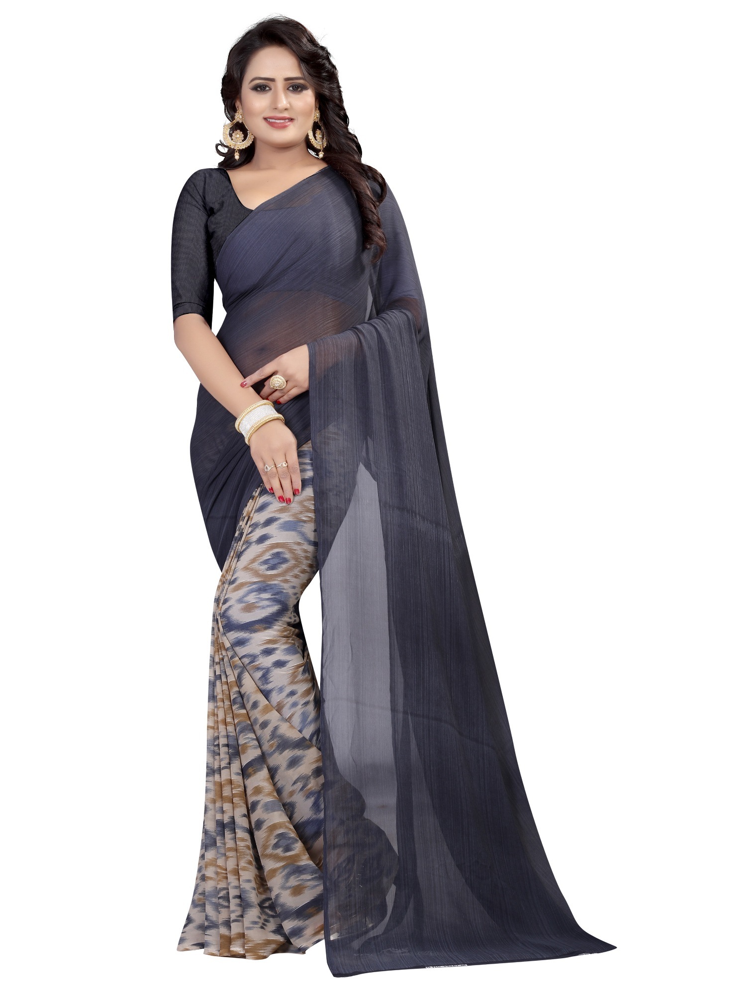 Georgette Weightless Saree - 5.5 Mtr Length, 0.8 Mtr Blouse | Georgette Material, Plain Pattern, Bollywood Style, Warranty Included, Suitable For All Seasons