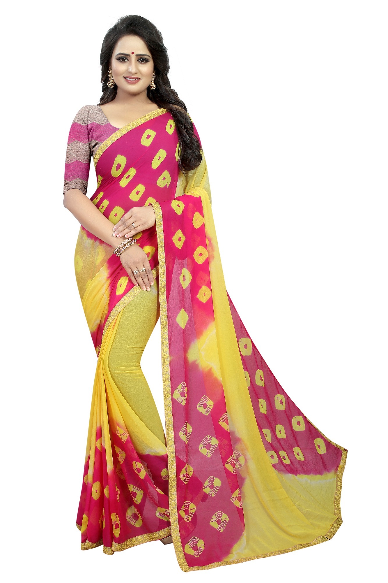 Fancy Chiffon Sarees - Silk & Linen Blend, 5.5 Mtr Length, 0.8 Mtr Blouse, Printed Design | Lace Closure, Suitable For All Seasons