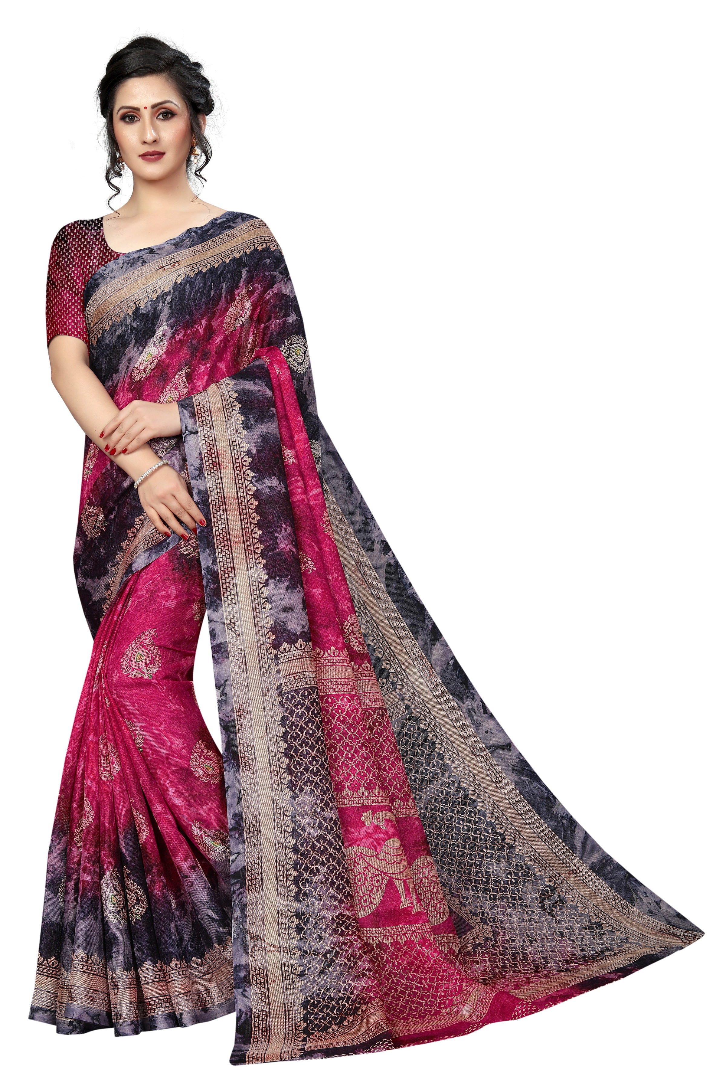 Fancy Silk Saree - Cotton Silk 5.5 Mtr Length Printed Pattern Stylish Bollywood Design Suitable For All Seasons Warranty Included