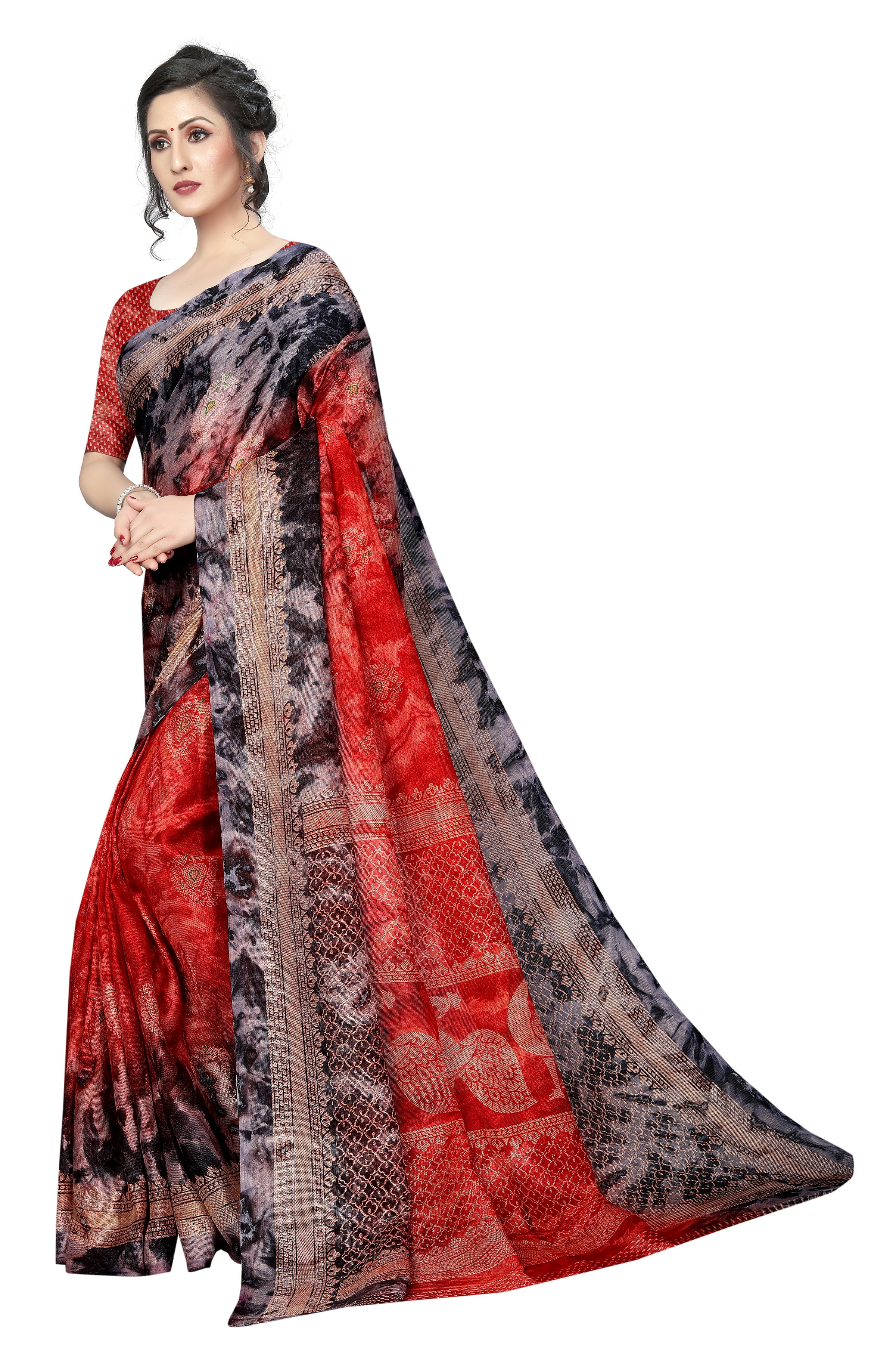 Fancy Silk Saree - Cotton Silk 5.5 Mtr Length Printed Pattern Stylish Bollywood Design Suitable For All Seasons Warranty Included