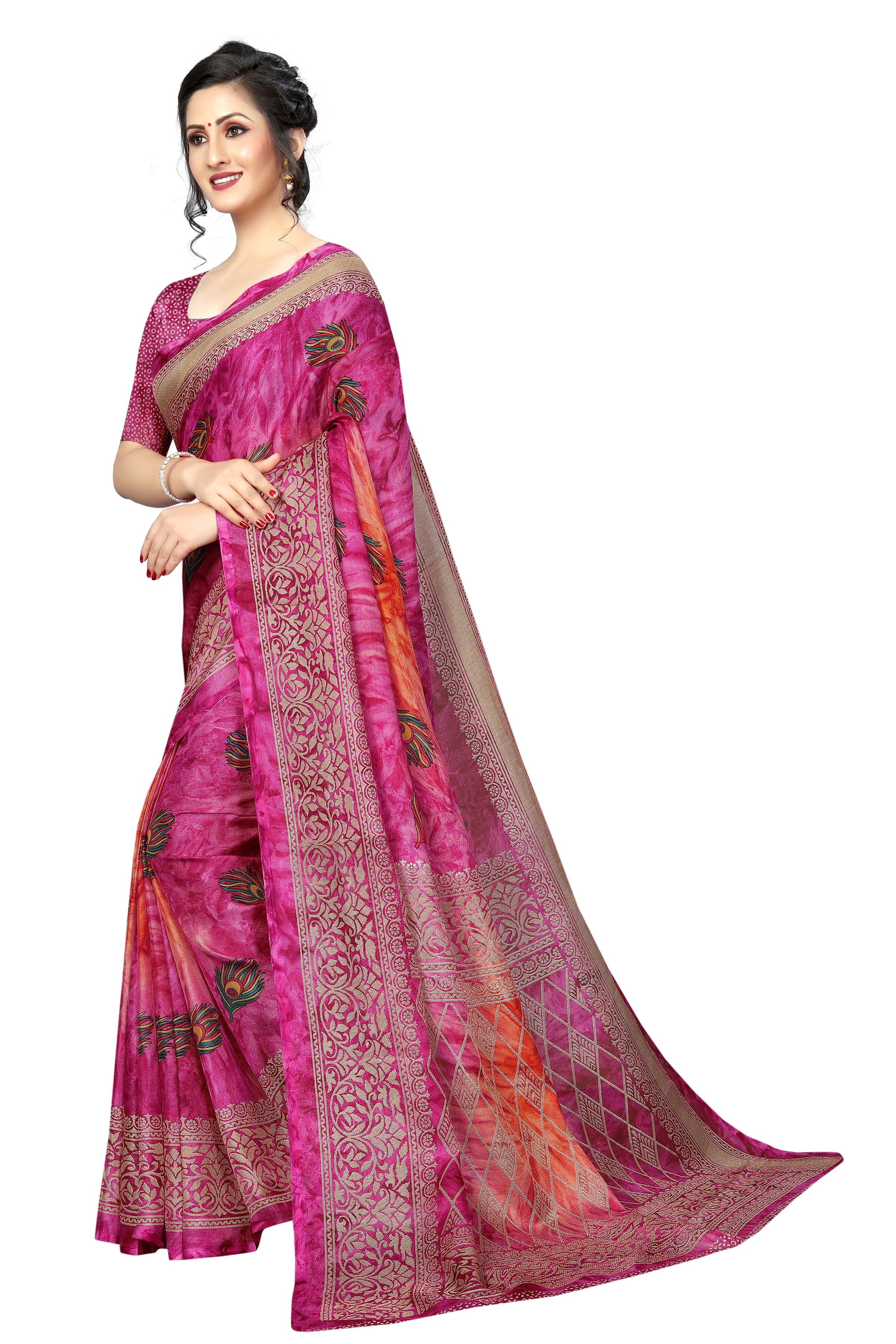 Fancy Silk Saree - Cotton Silk 5.5 Mtr Length Printed Pattern Stylish Bollywood Design Suitable For All Seasons Warranty Included