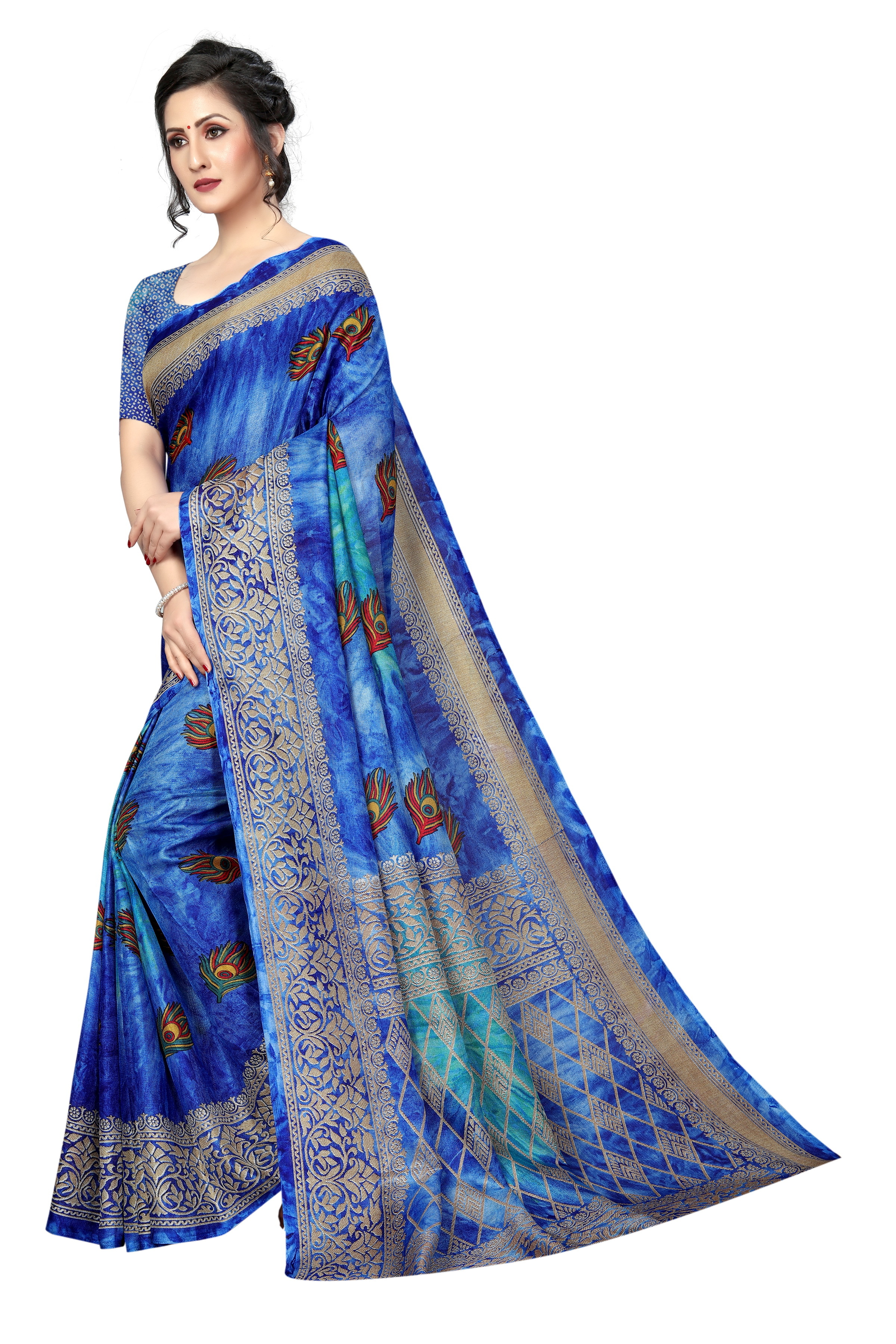 Fancy Silk Saree - Cotton Silk 5.5 Mtr Length Printed Pattern Stylish Bollywood Design Suitable For All Seasons Warranty Included