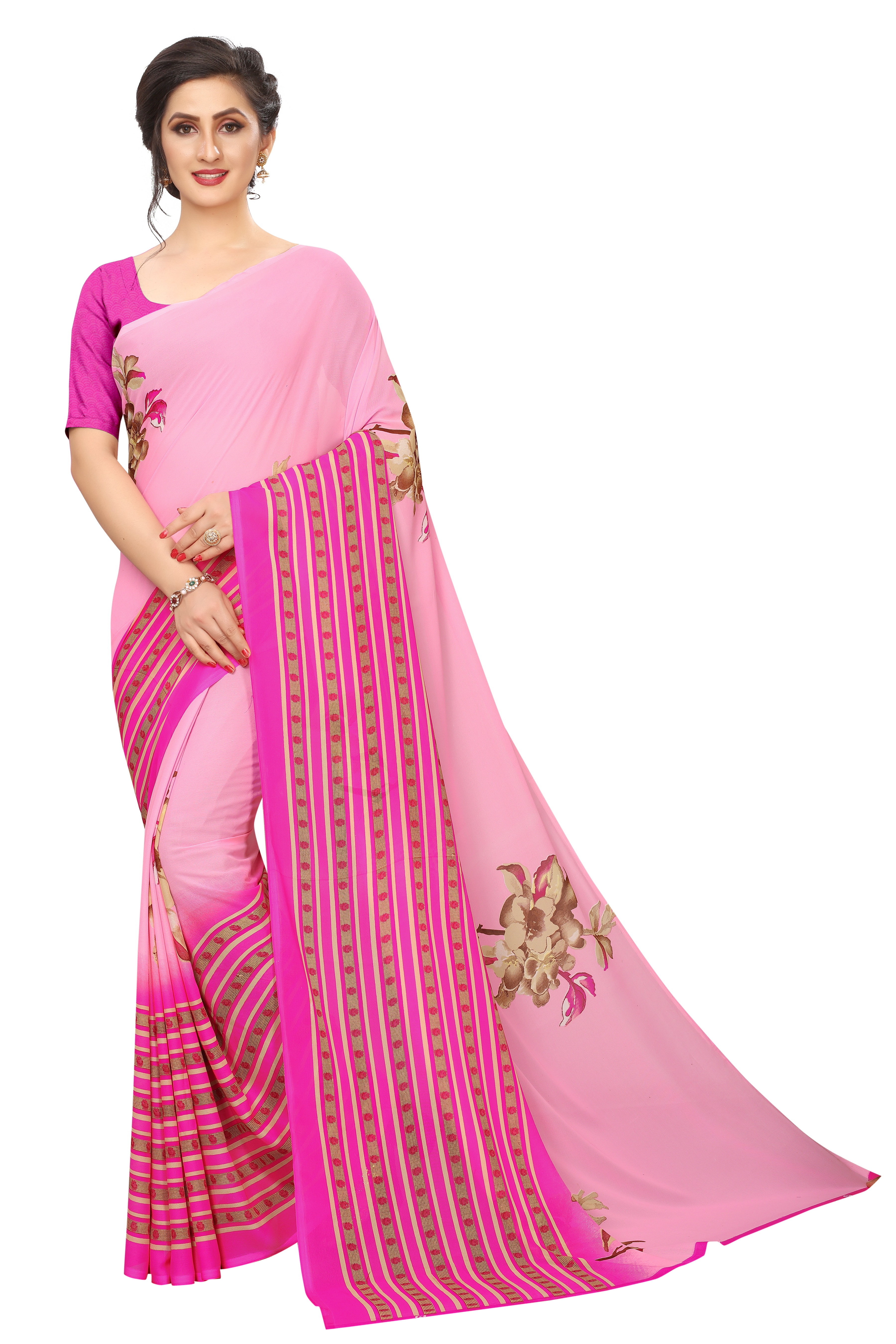Fancy Heavy Georgette Saree - Khadi Silk, 5.5 Mtr Length, 0.8 Mtr Blouse | Printed Pattern, Lace Closure, Warranty Included, For All Seasons