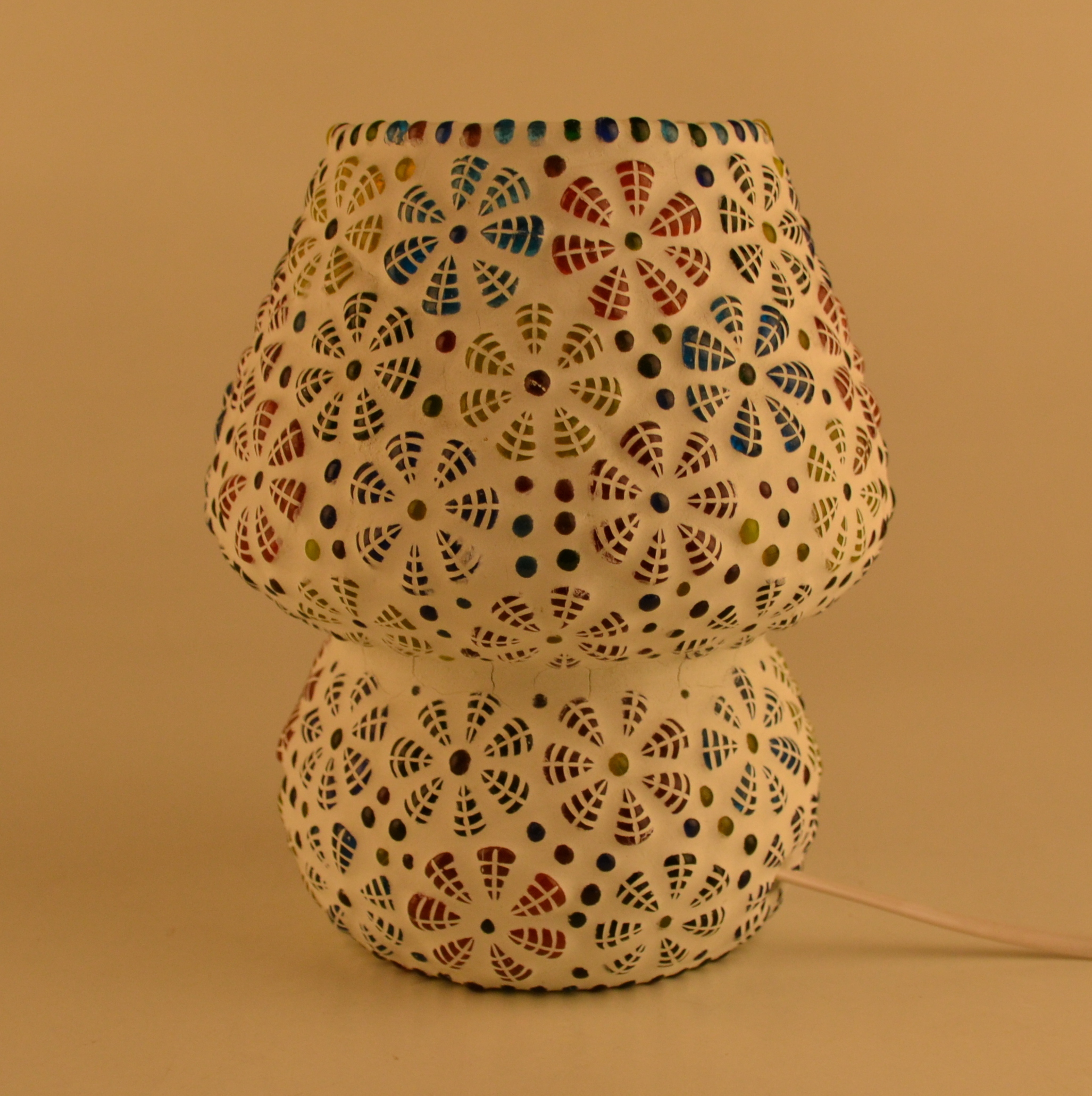 Decent Glass Mosaic Lamp For Home Decor Bed Side Lamp Exclusive Make In India Mushroom Shaped Glass Leafs Design Table Lamp With Multicolour Mosaic Handwork Table Lamp Light Source: Energy Saving