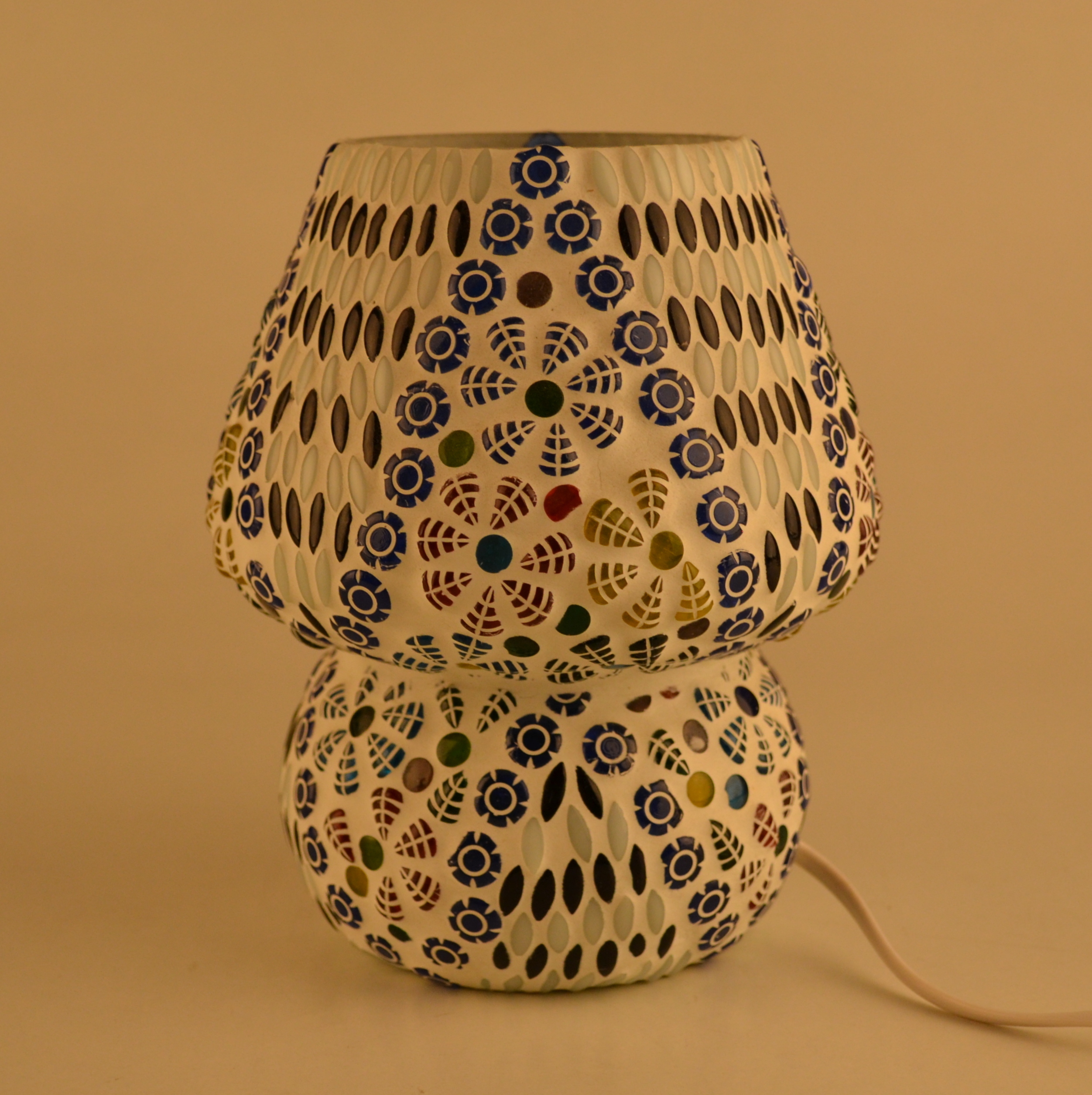 Glass Mosaic Table Lamp - Glass Material, Height 24cm Dia 20cm, Multi-color Finish | Energy Saving Light Source, Modern Design For Indoor & Outdoor Elegance