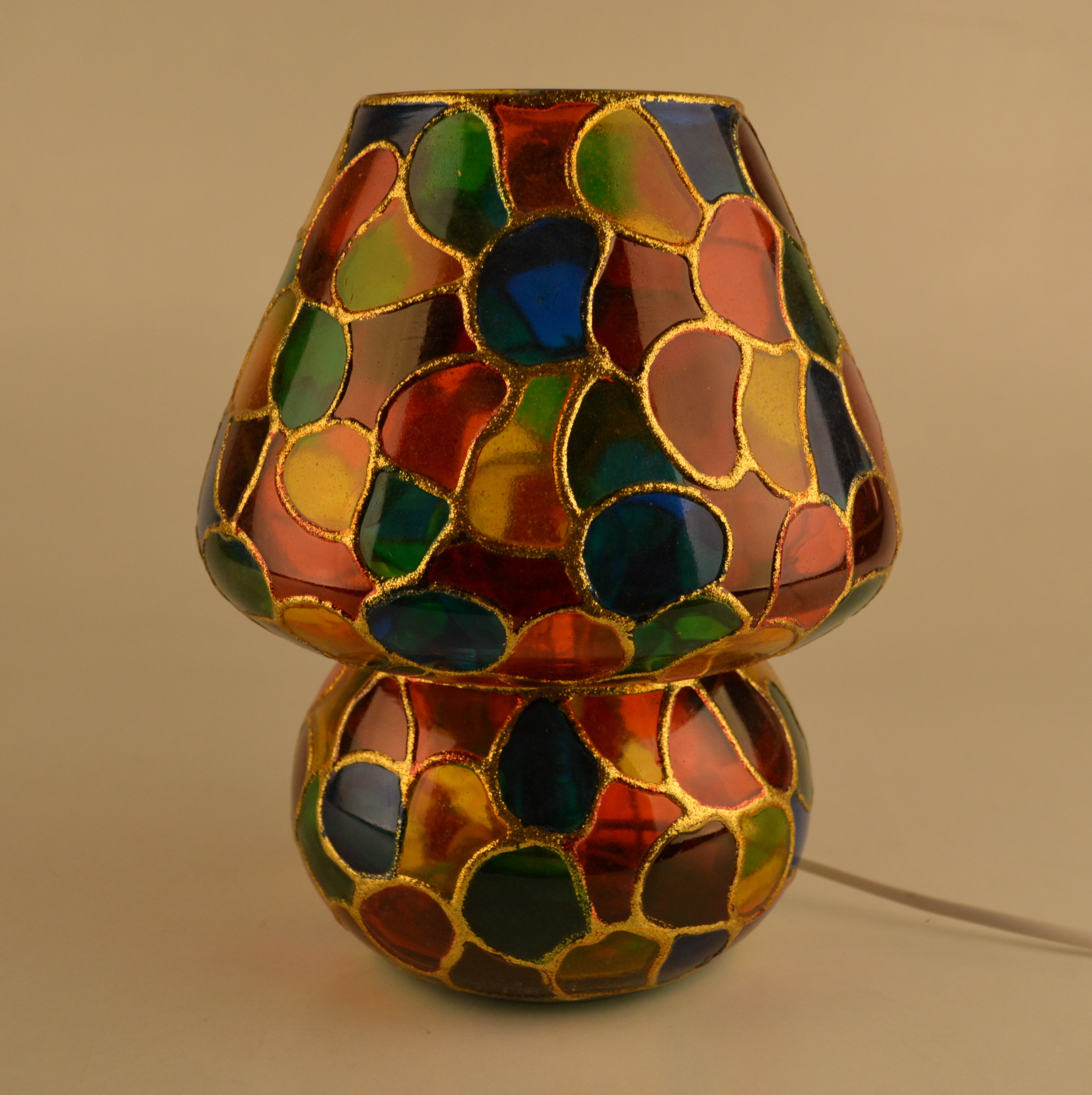 Decent Glass Multi Color Hand Painted Table Lamp (24 Cm, Multicolor)