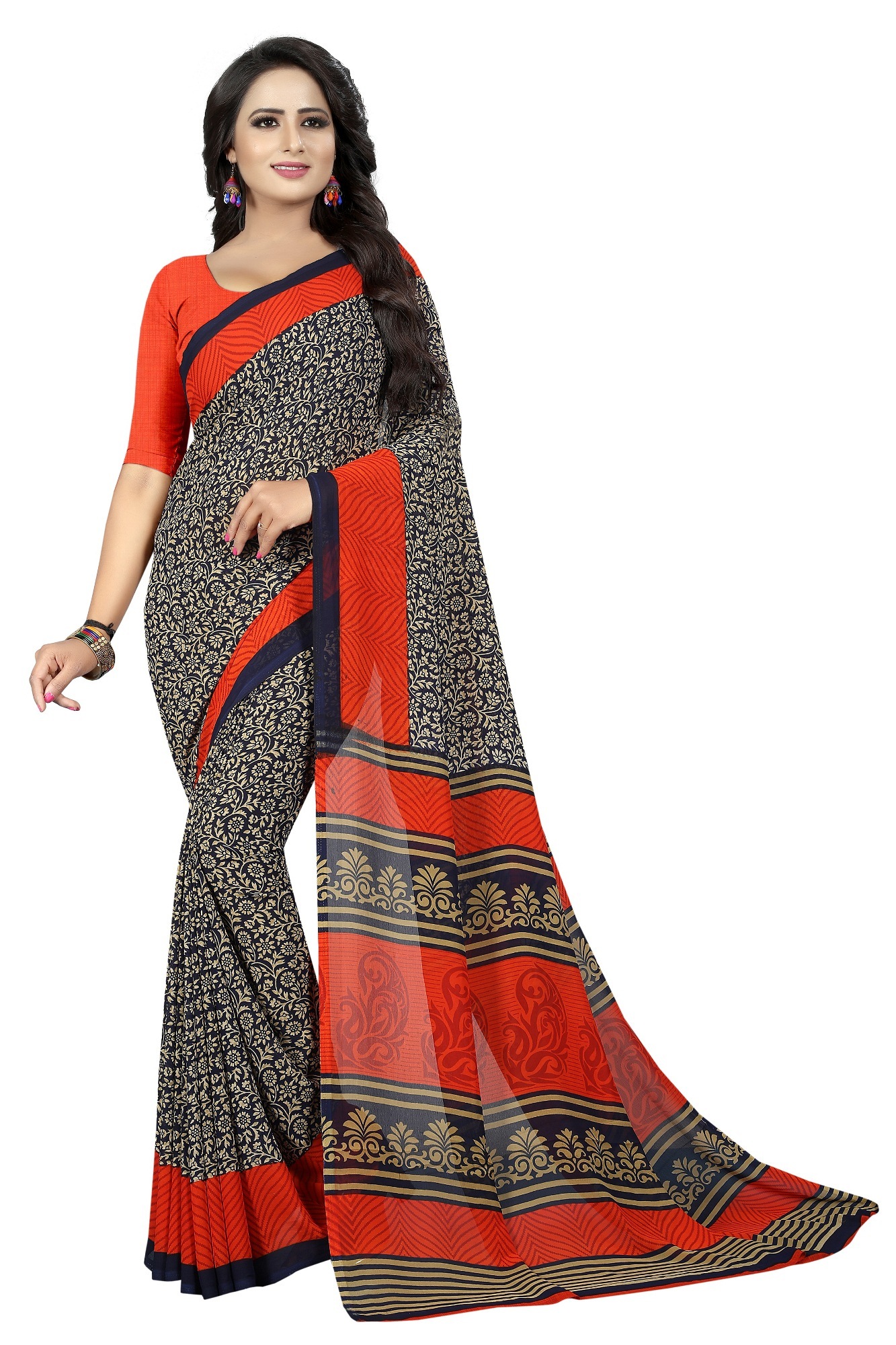 Fancy Kimaya Georgette Saree - Georgette Material, 5.5 Mtr Length, Printed Pattern, Bollywood Style | Sequins Closure, Warranty Included