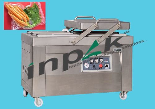 Semi-Automatic Double Chamber Vacuum Packing Machine - Mild Steel, 1760x1980x1470 mm, Silver | Easy to Operate, Long Functional Life, Ideal for Food and Medical Packaging