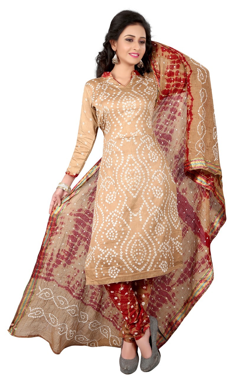 Bandhej Pure Cotton Dress Material Bust Size: Bottom-2mt Meter (M)