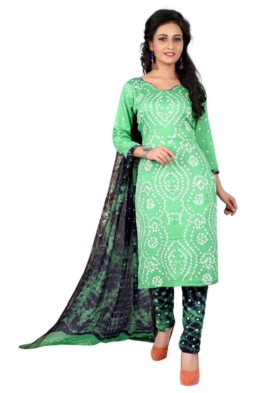 Bandhej Pure Cotton Dress Material Bust Size: Bottom-2mt Meter (M)