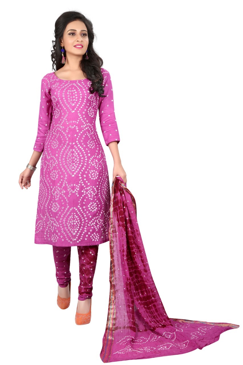 Bandhej Pure Cotton Dress Material Bust Size: Bottom-2mt Meter (M)
