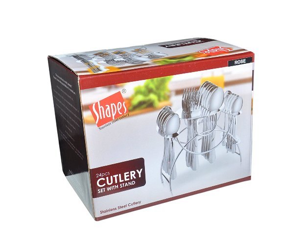 Silver Shapes Rose Stand Cutlery Set With Baby Spoon 24 Pcs