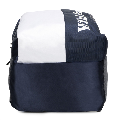 School Bag - Polyester, Standard Size, Navy Blue With White | Padded Adjustable Straps, Two Compartments, Laptop Holder, Dual Mesh Bottle Pockets