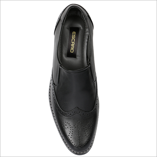 Black Brogue Formal Slip On Shoes