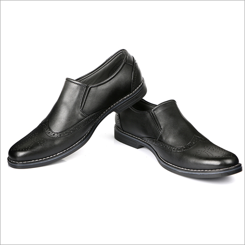 Black Brogue Formal Slip On Shoes