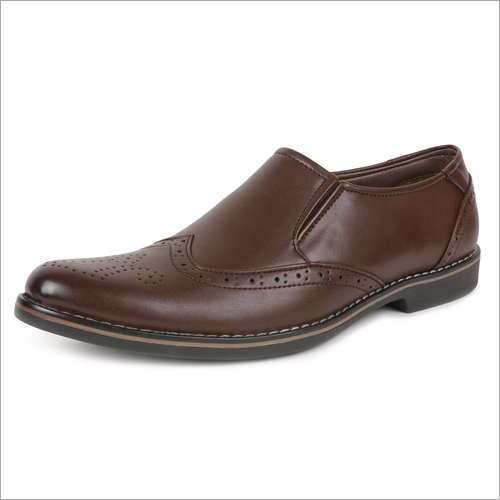 Brown Brogue Formal Slip On Shoes