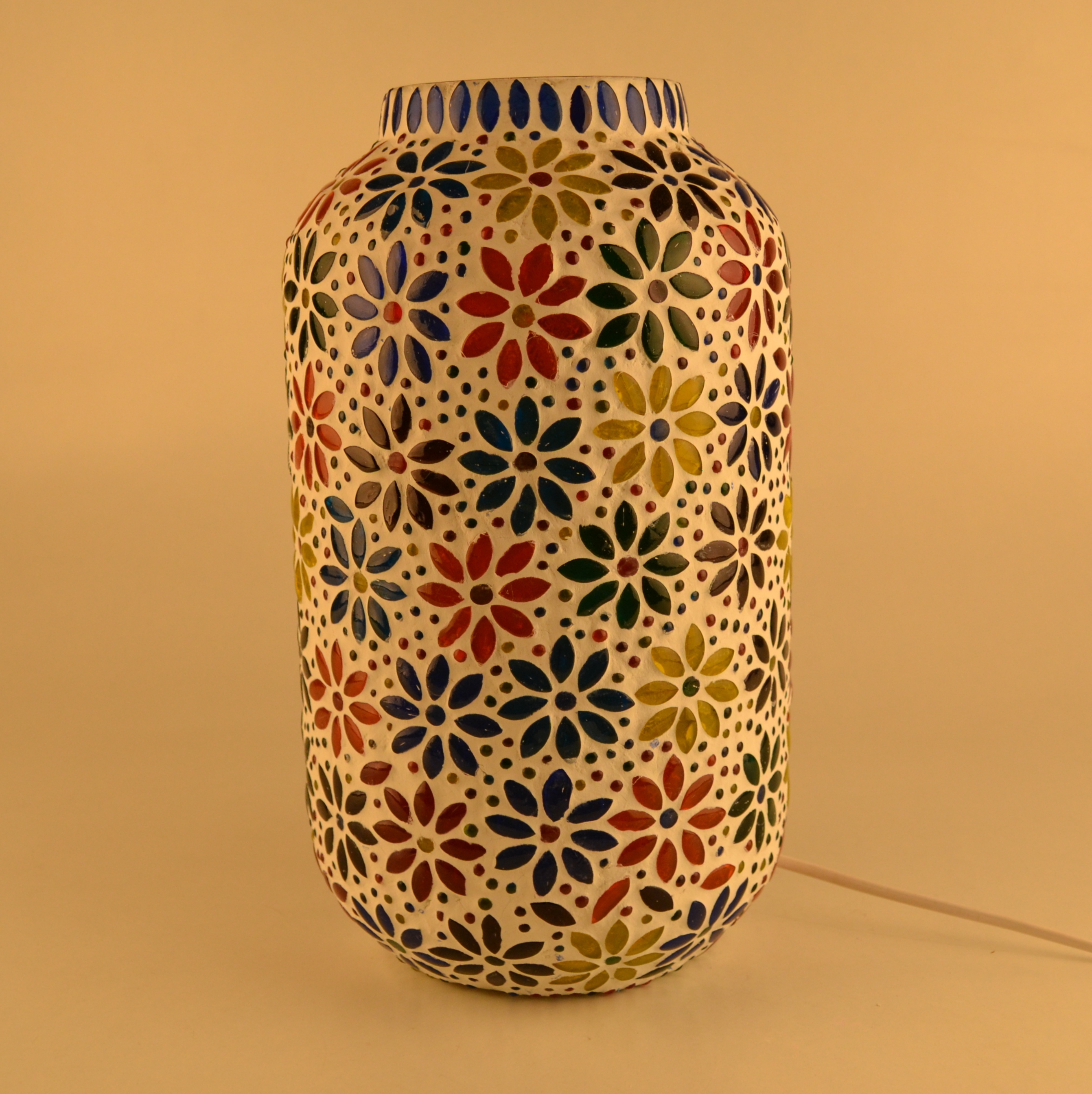 Glass Mosaic Table Lamp - Stained Glass Finish, 18x12 Inches, Vibrant Multicolor Design, Ideal For Ambient Lighting