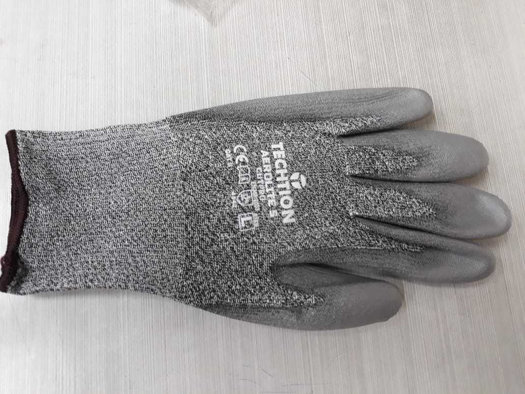 Teachtion Cut Level-5 Hand Gloves - Cotton Fabric, Full Finger Design, Gray Color | Durable Latex Palm, Interlock Lining, Knit Wrist
