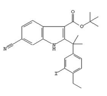 Tert-butyl 6-cyano-2-(2-(4-ethyl-3-iodophenyl)propan-2-yl)-1h-indole-3-carboxylate 1256584-75-4 Chemical Name: 6-cyano-2-[1-(4-ethyl-3-iodophenyl)-1-methylethyl]-1h-indole-3-carboxylic Acid 1