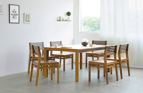 Dining Table Set - Solid Wood, 100x160x82 cm | Dual Tone Finish, 6 Seater, Easy to Clean, Durable, Eco-Friendly Design