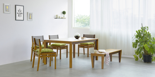 Wood Wooden Dining Table Set With Bench Dual Tone Finish