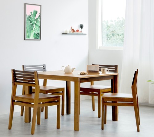 Wood Dining Table Set Dual Tone Finish 4 Seater