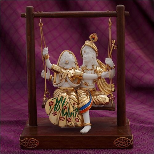 Light Weight Gold Plated Resin Radha Krishna Swing Statue