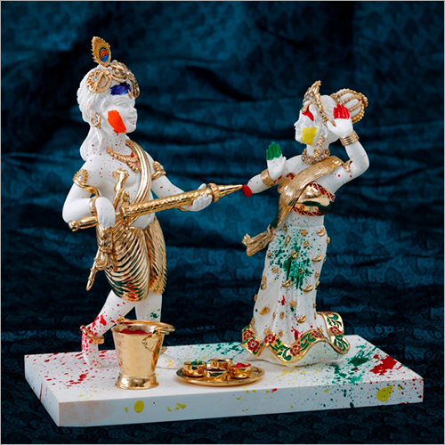 Light Weight Gold Plated Resin Marble Radha Krishna Statue