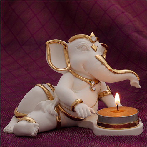 Light Weight Gold Plated Resin Sitting Ganesh Statue