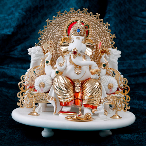 लाइट वेट गोल्ड प्लेटेड रेजिन मार्बल पाउडर गणेश स्टैच्यू