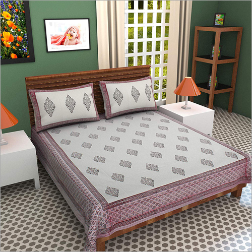 Cotton Bed Sheet - Double Size, Hand Block Printed Design | Washable, Available in Multiple Colors, Ideal for Home and Hotel Use