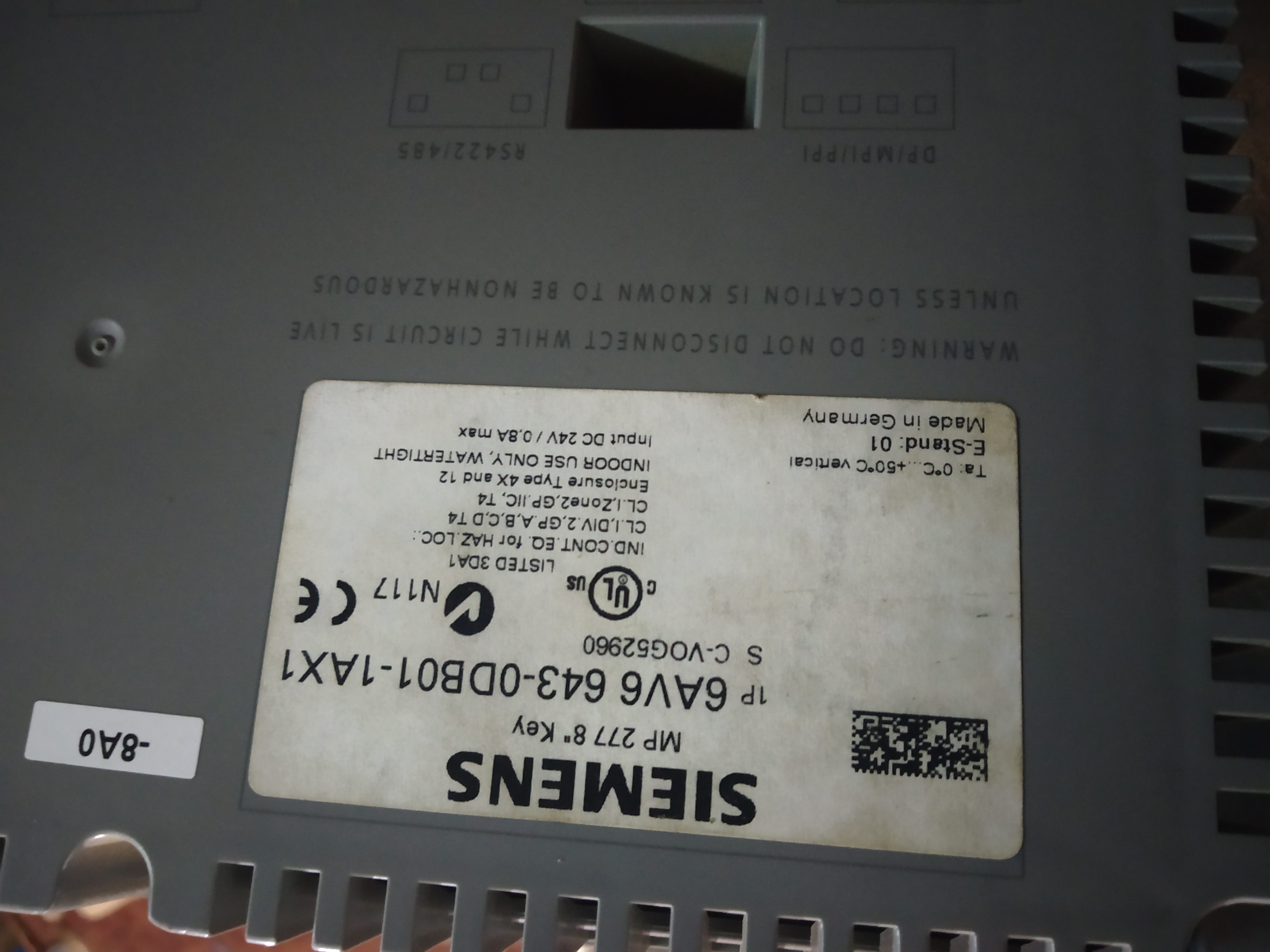 Siemens Mp277 8* Key Hmi 6av6 643-0db01-1ax1