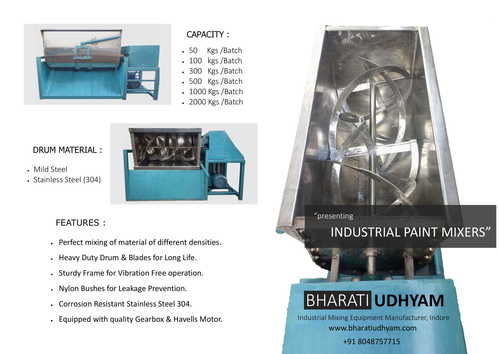 Industrial Paint Spiral Type Mixer Machine - Capacity: 1-100 Kg/Hr