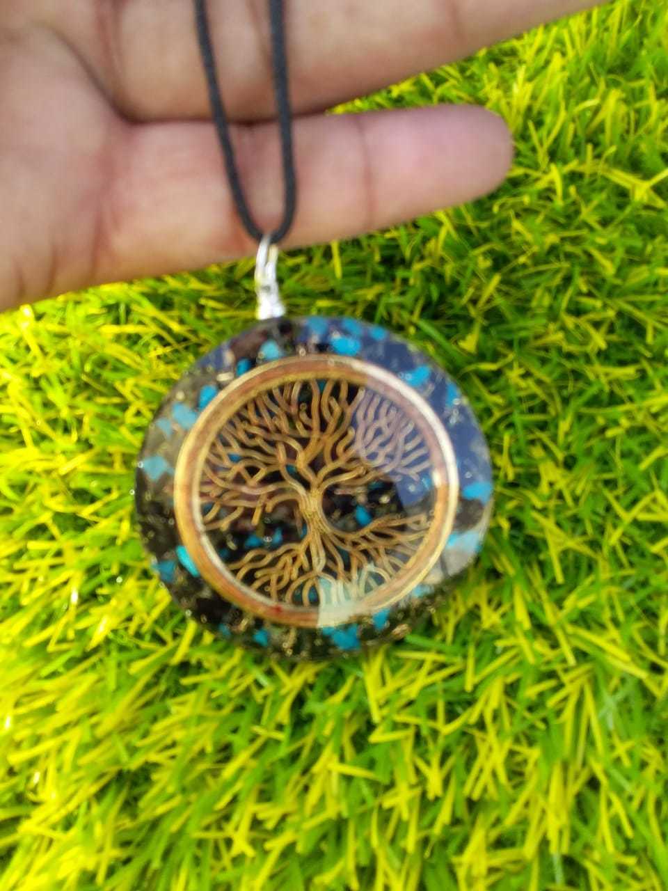 Tree Of Life Orgone Pendant - Black Tourmaline & Turquoise Howlite, 50mm | Chakra Alignment, Energy Cleansing, Psychic Protection, Emotional Balance, Stress Relief