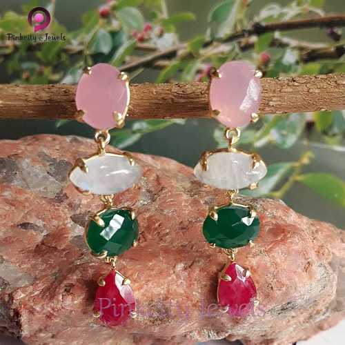 सुंदर मल्टी जेमस्टोन 925 सिल्वर ईयररिंग लिंग: महिलाएं