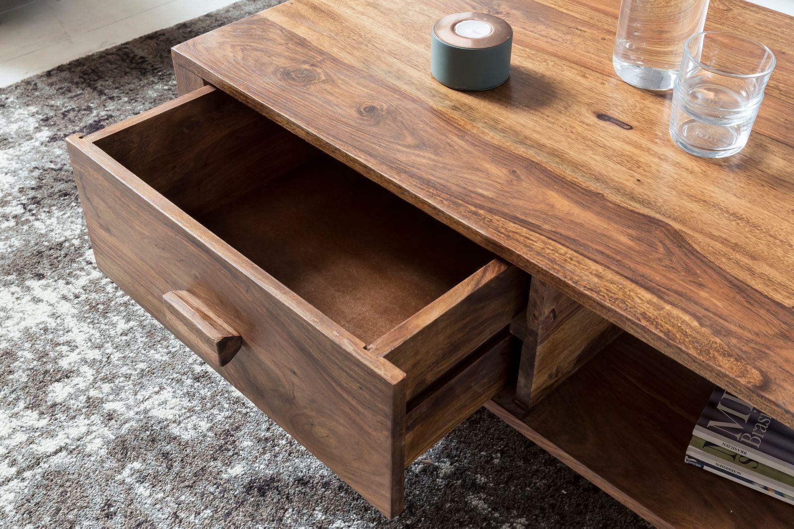 Solid Wooden Coffee Center Table - 60x110x40 Cm, Rosewood Finish, Modern Design, Durable And Easy To Clean, No Assembly Required | Avi Art And Crafts