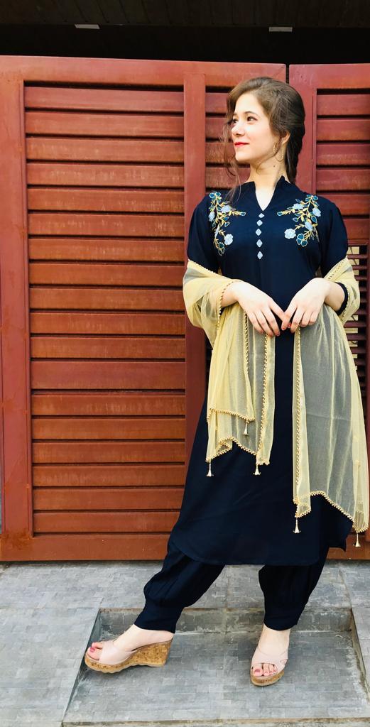 Embroiderd Rayon Embroidery Designer Kurtis In Colors Winter