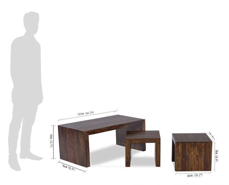 Durable Solid Wood Center Coffee Table Set 3 Armor
