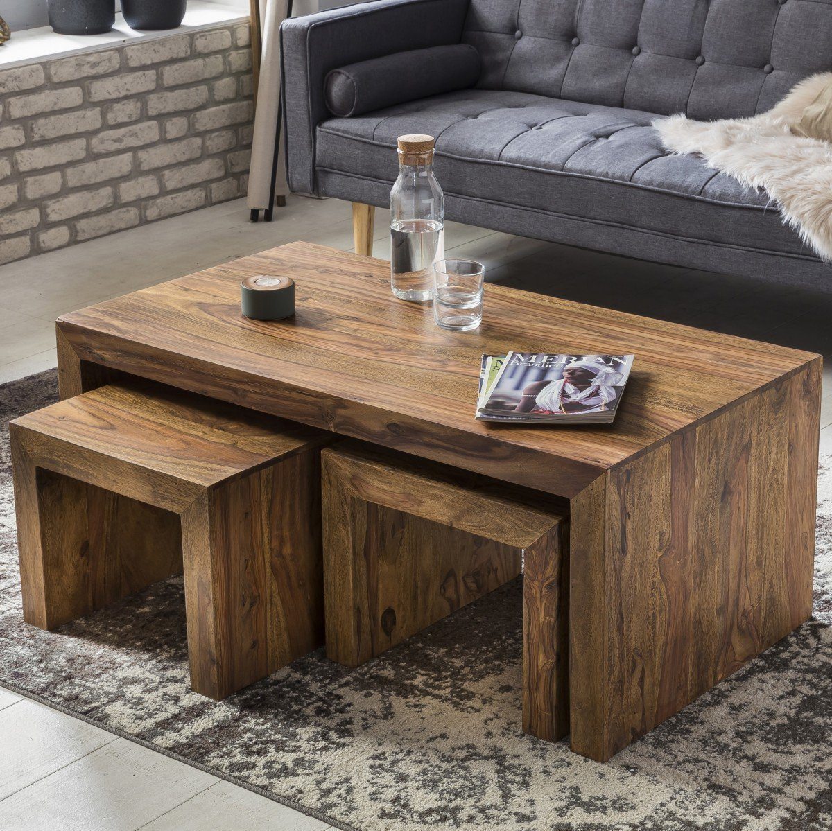 Durable Solid Wood Center Coffee Table Set 3 Armor