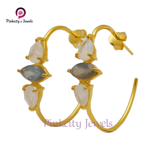 प्राकृतिक मल्टी जेमस्टोन 925 सिल्वर ईयररिंग जेंडर: महिलाएं