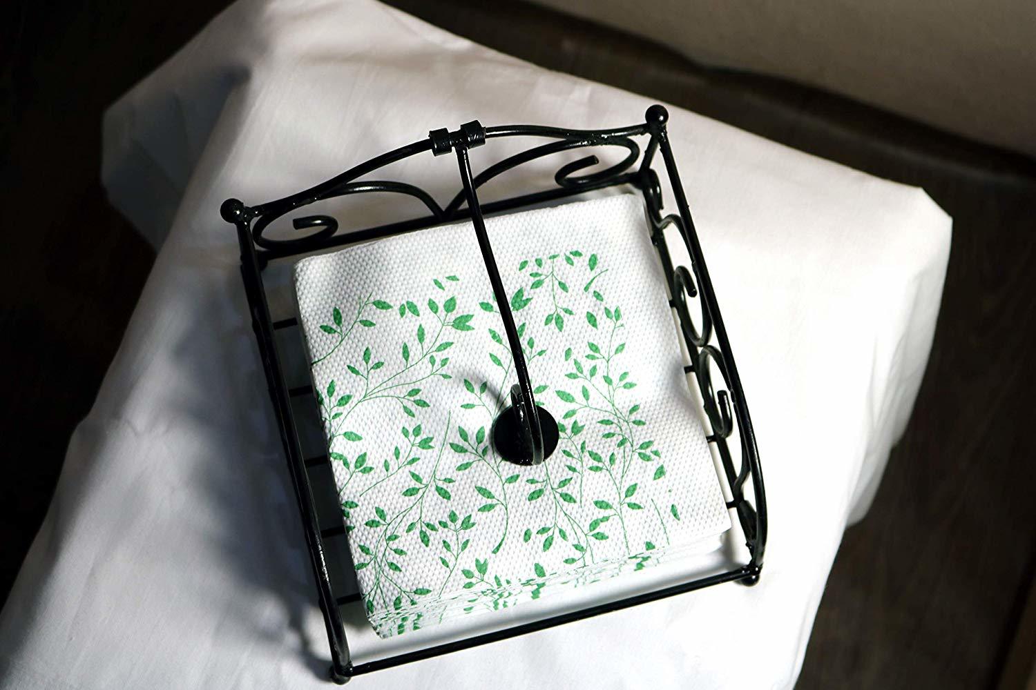 Handmade Iron Napkin Holder For Napkin And Tissue Papers Upto 6 Inches - Wood, 17 X 17 X 10 Cm, Deep Brown With Rustic Tree Trunk Texture