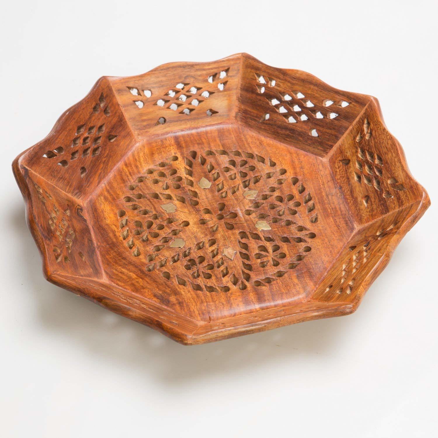 Wooden Serving Tray - Medium (11.5 X 11.5 X 2 In), Handmade Brass Meshwork Design, Engraved "Love Family Love Friend," Perfect For Hosting Tea, Coffee, Snacks, And Parties