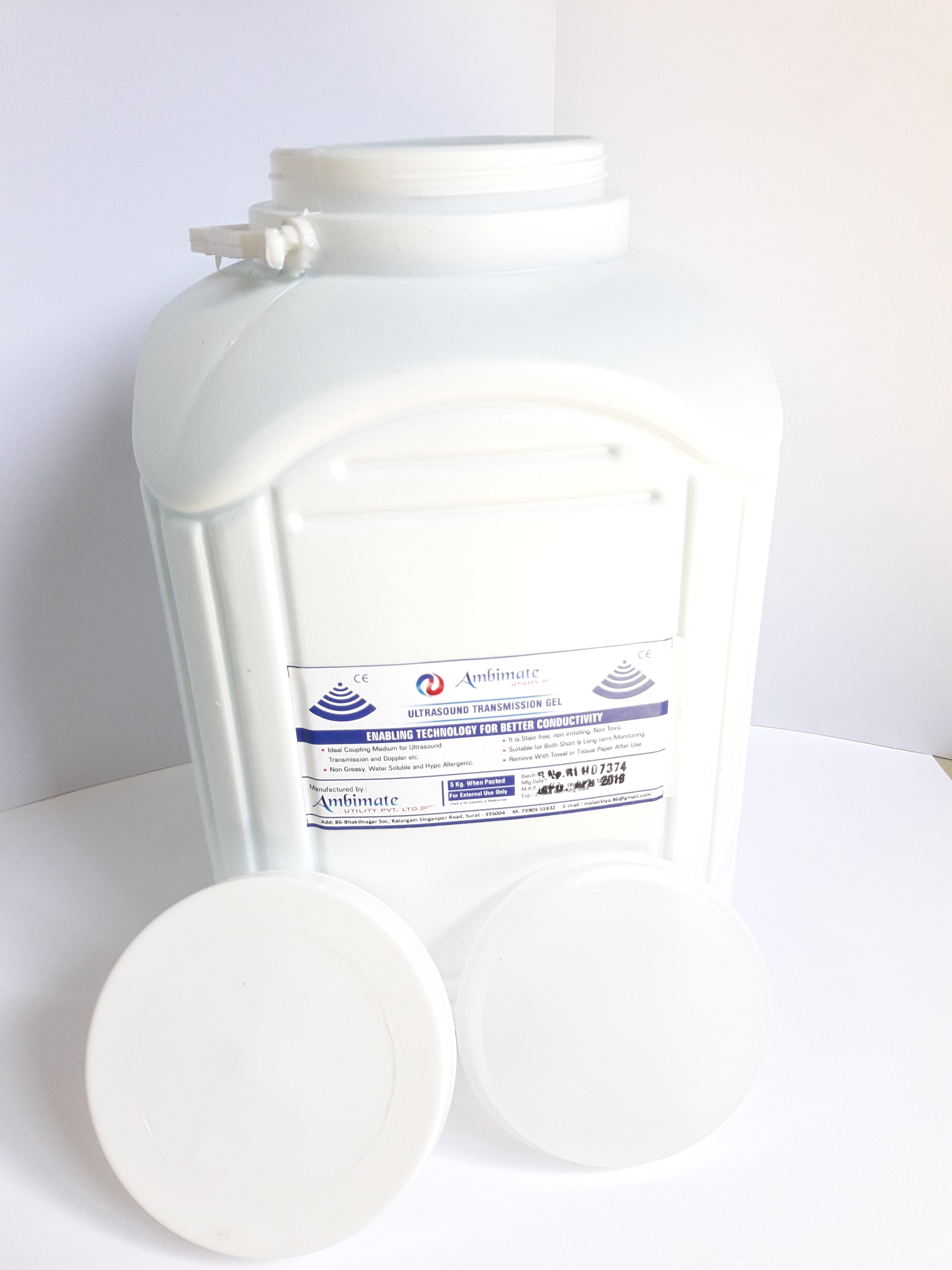 5 Kg Sterile Ecg Ultrasound Gel - High Quality Gel, Ph 6.5-7.5, Water Soluble, Hypoallergenic, Non Greasy, Stain Free, Non Toxic