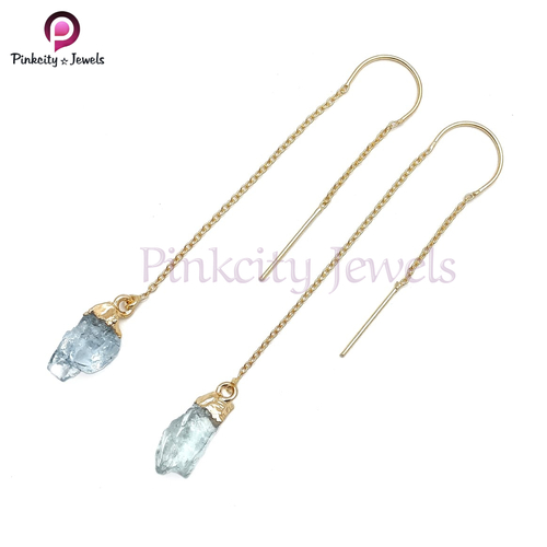 एक्वामरीन 925 सिल्वर ईयररिंग ग्रेड: A