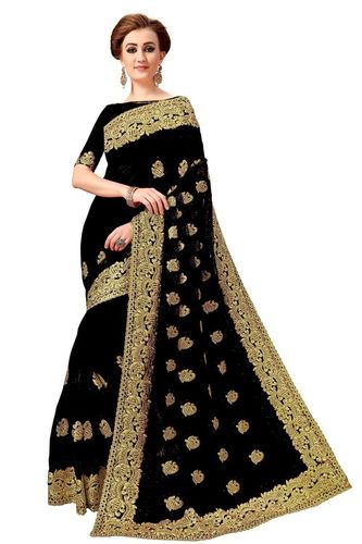 Designer Heavy Embroidered Net Saree In Black