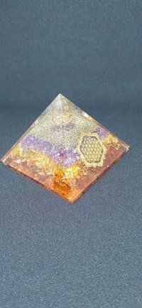 Artificial Stone Orgone Blue And Orange Onxy With Flower Of Life Logo Pyramid.