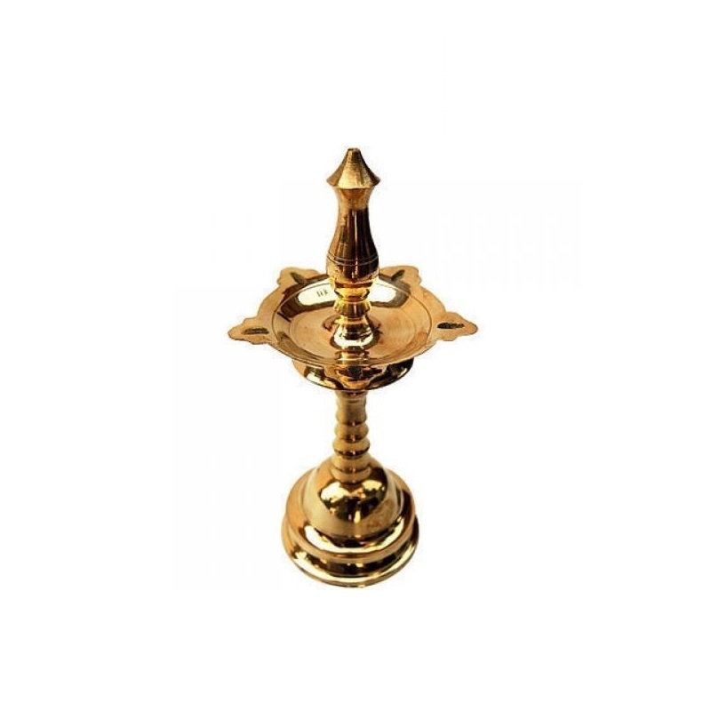 Gold Seven Faced Standalone Brass Oil Lamp With Peacock