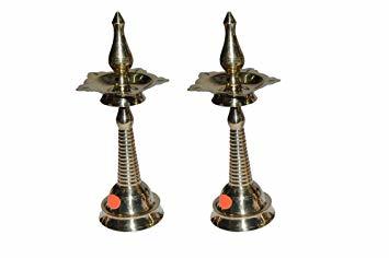 Gold Seven Faced Standalone Brass Oil Lamp With Peacock