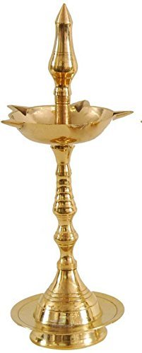 Gold Seven Faced Standalone Brass Oil Lamp With Peacock