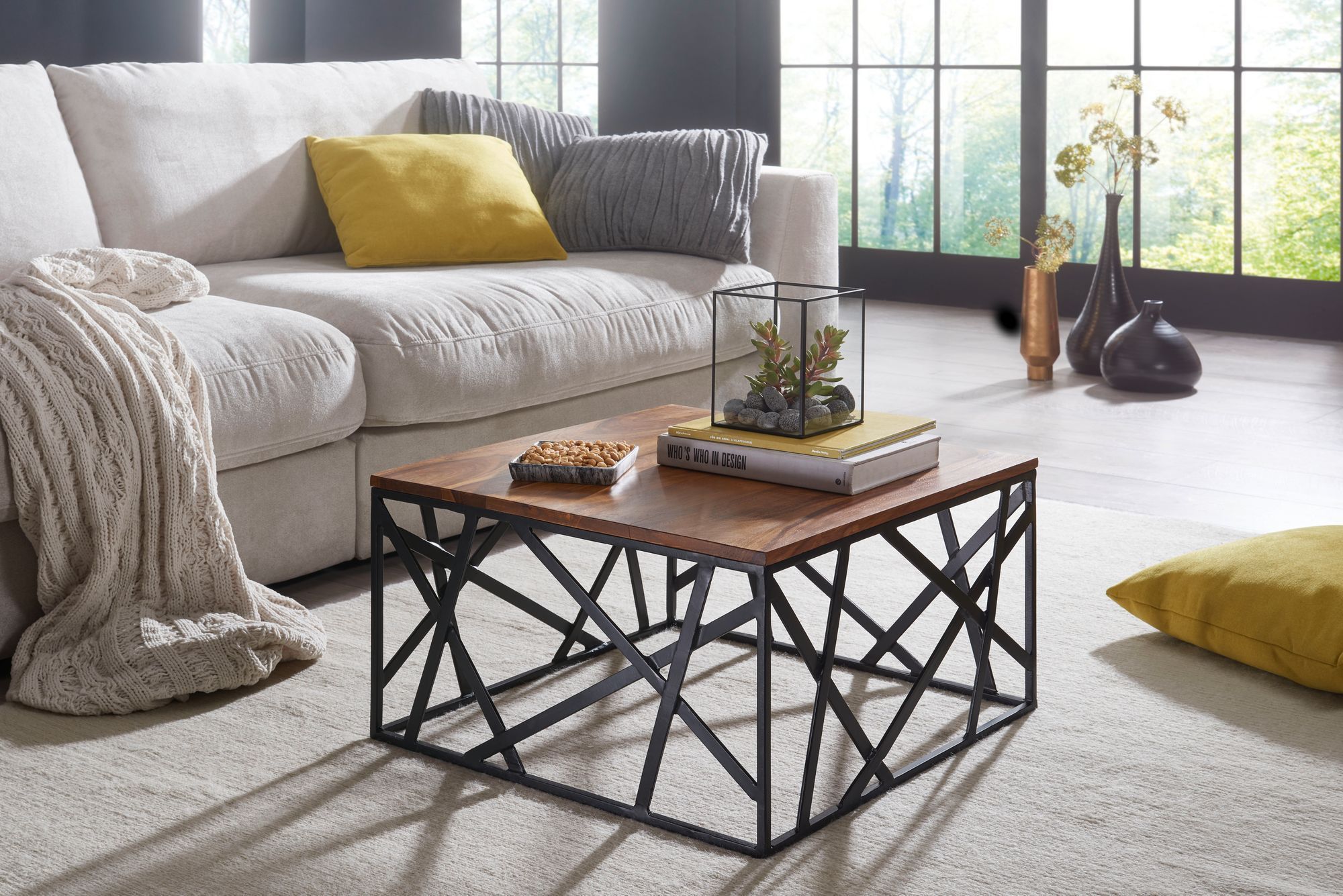 Wooden Center Table With Iron Mix Maestro Indoor Furniture